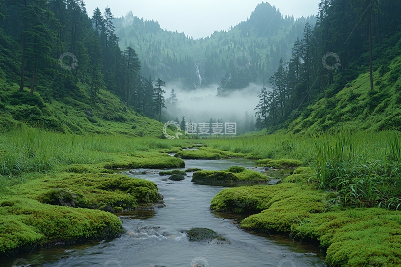 高清大图下载【趣麦麦图】绿色山谷中的宁静小溪