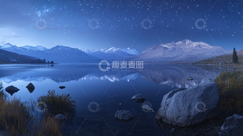 高清大图下载【趣麦麦图】星空湖泊雪山倒影