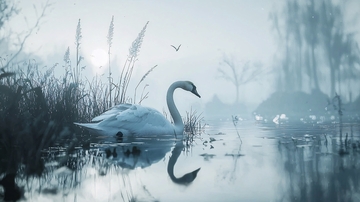 雾中优雅的天鹅