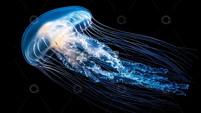高清大图下载【趣麦麦图】深海蓝光水母高清图片