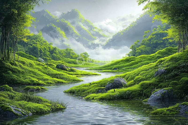 高清大图下载【趣麦麦图】绿色山谷溪流