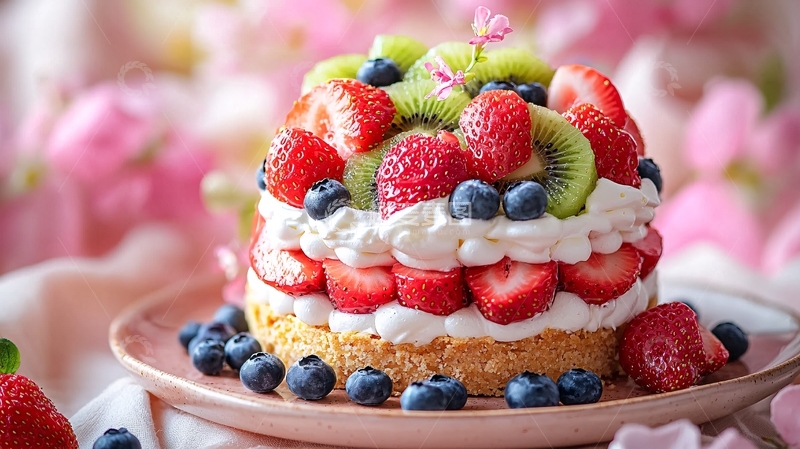高清大图下载【趣麦麦图】水果奶油蛋糕特写