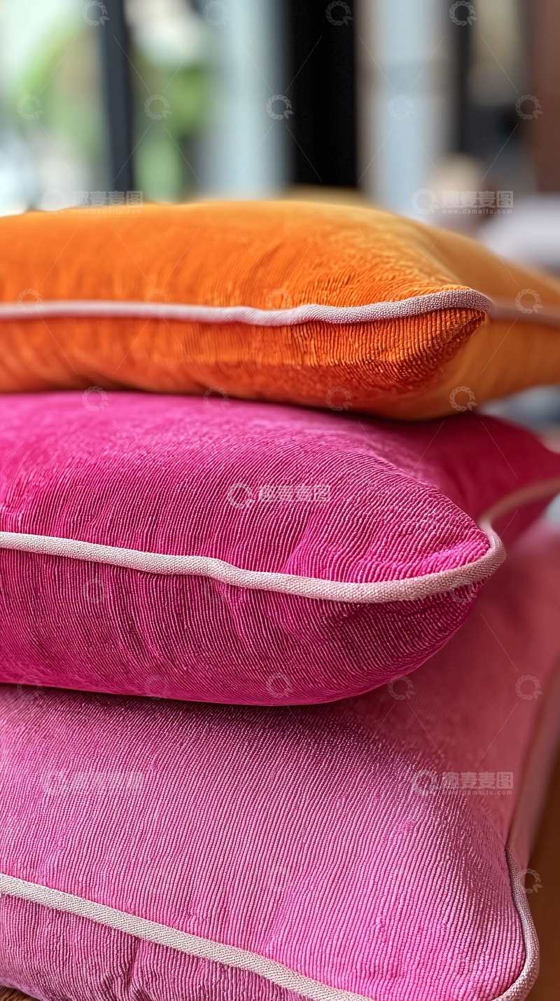 高清大图下载【趣麦麦图】堆叠的彩色绒面靠垫