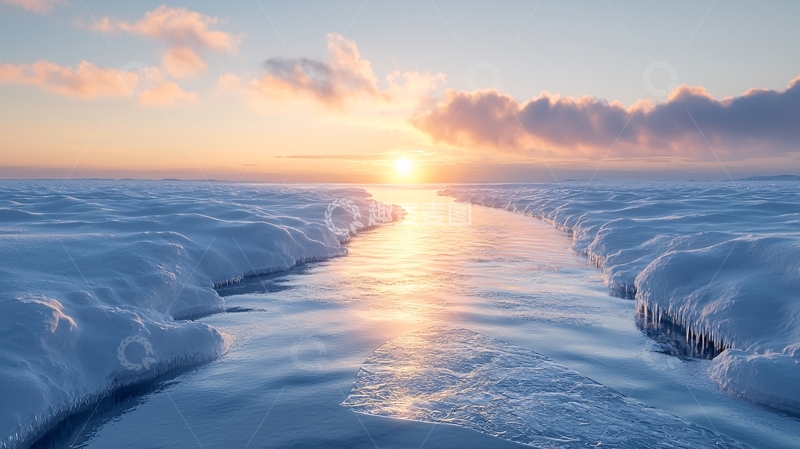 高清大图下载【趣麦麦图】冰雪覆盖的日出美景