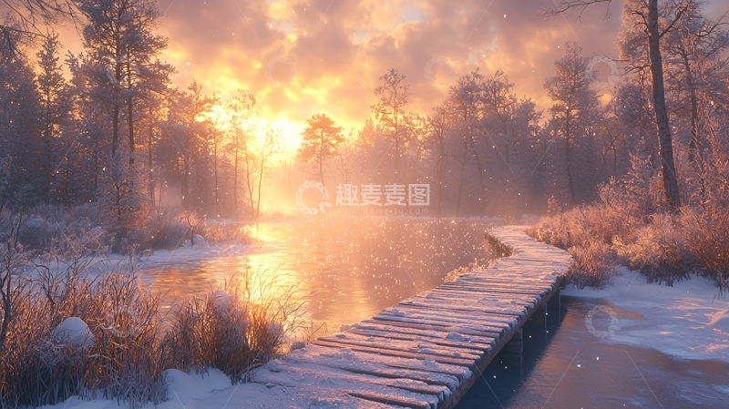 高清大图下载【趣麦麦图】冬日清晨雾凇森林小路