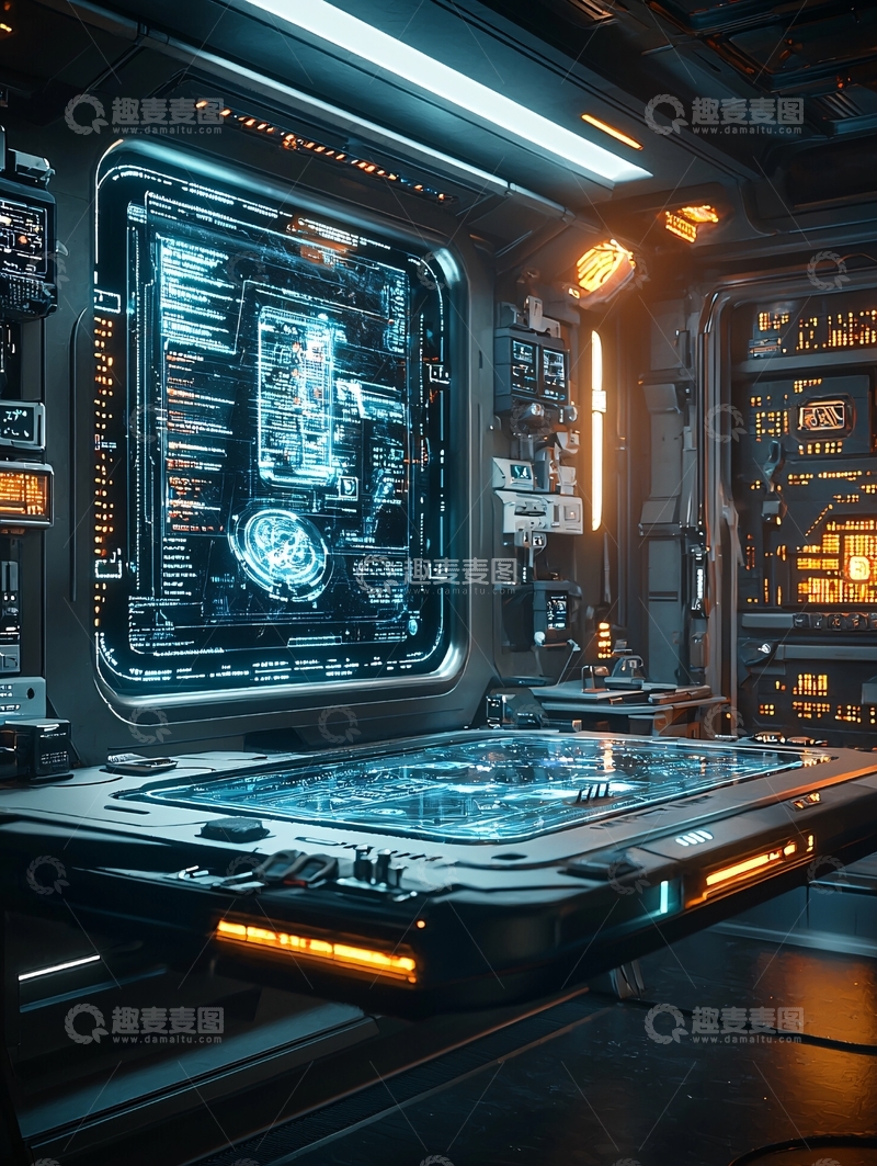 高清大图下载【趣麦麦图】未来科幻控制室内部场景