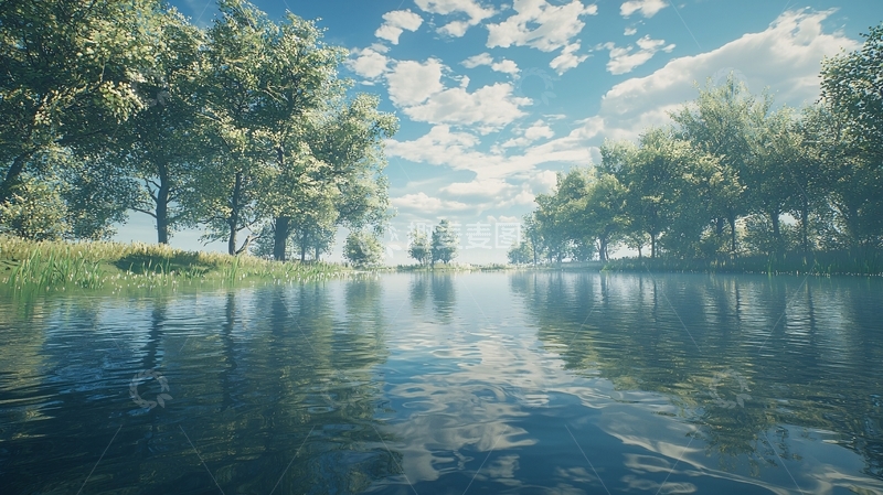 高清大图下载【趣麦麦图】阳光下的宁静湖泊