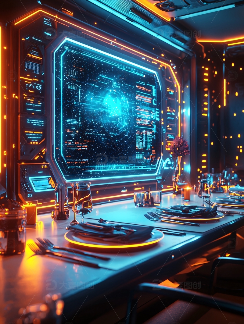 高清大图下载【趣麦麦图】赛博朋克风餐厅