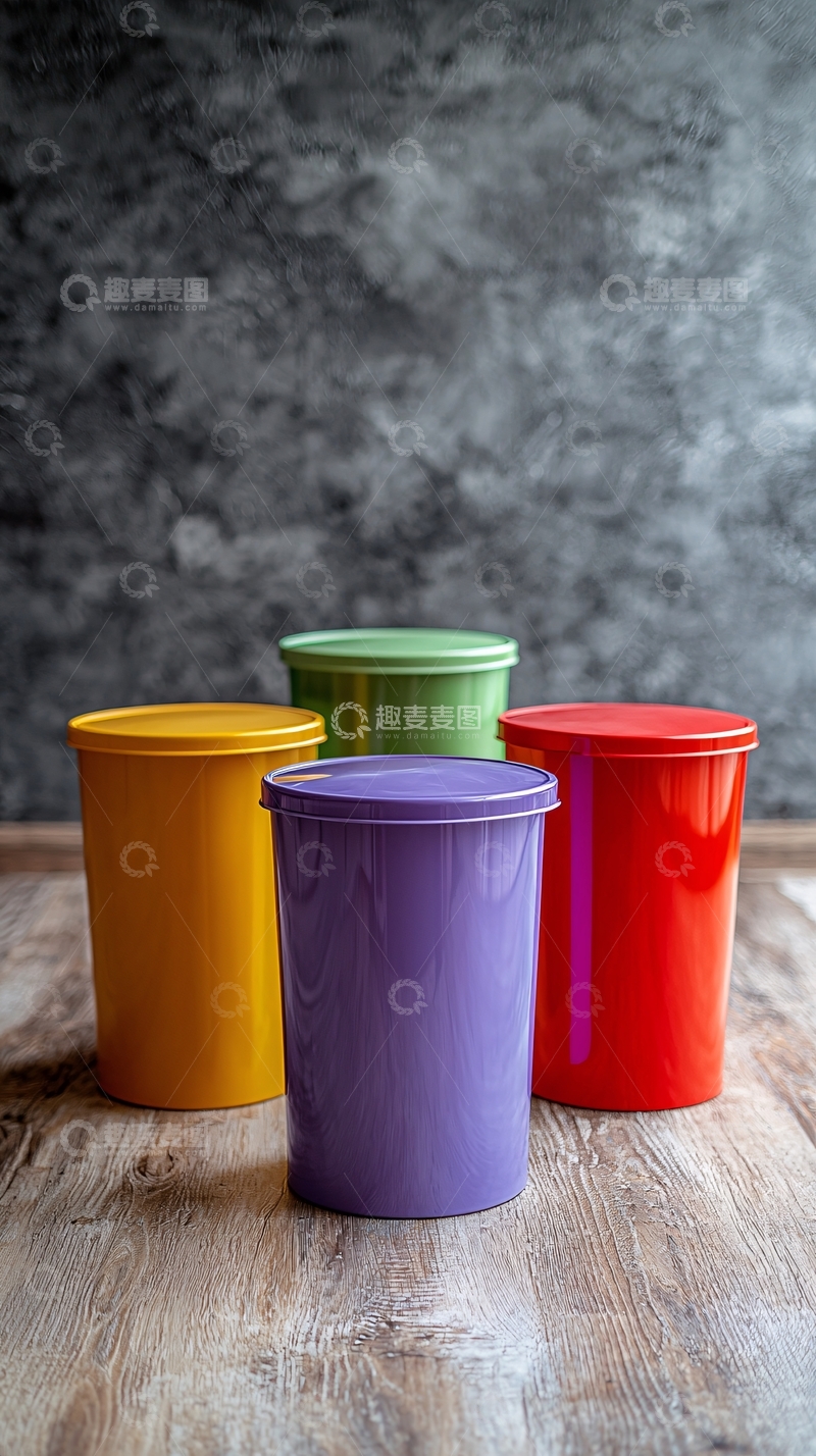 高清大图下载【趣麦麦图】彩色塑料收纳桶