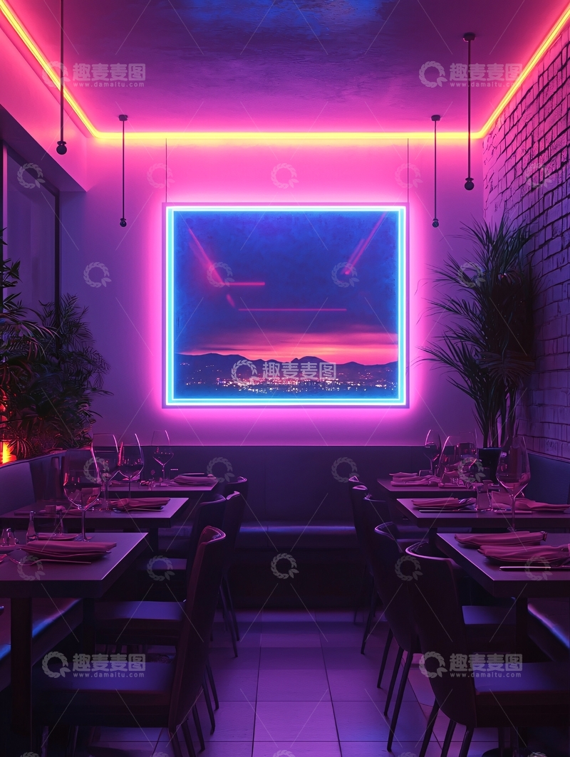 高清大图下载【趣麦麦图】霓虹灯餐厅夜景