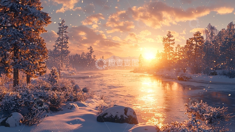 高清大图下载【趣麦麦图】冬季日落