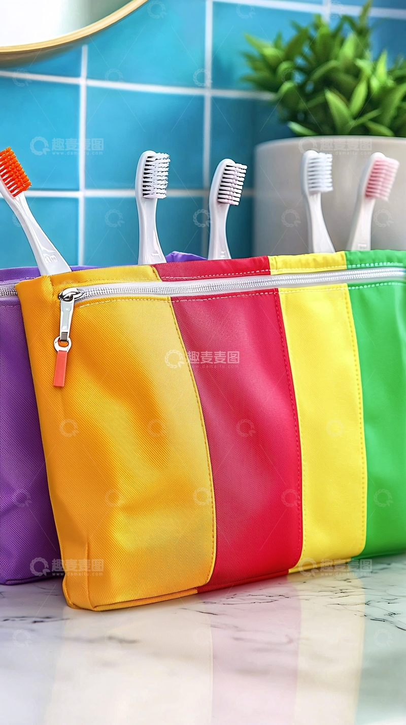 高清大图下载【趣麦麦图】彩虹条纹牙刷收纳包