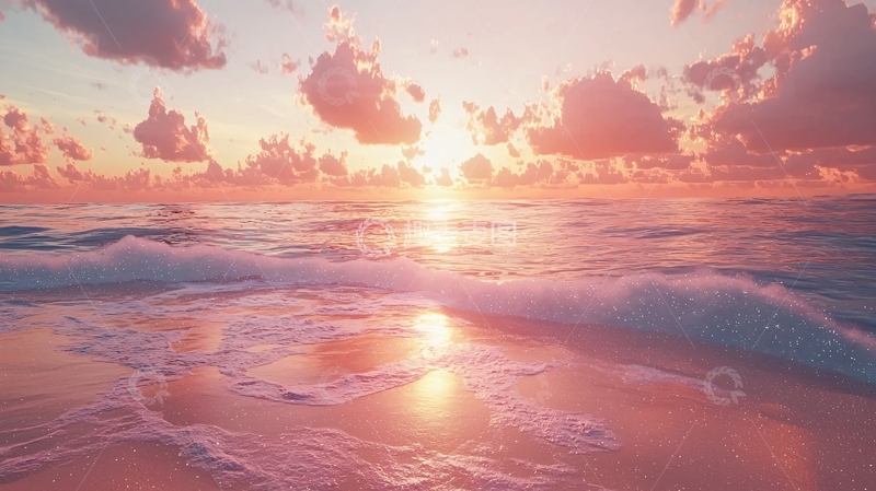 高清大图下载【趣麦麦图】粉色海滩日落