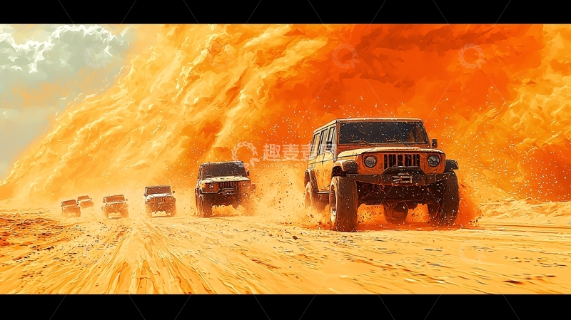 高清大图下载【趣麦麦图】沙漠中行驶的车队