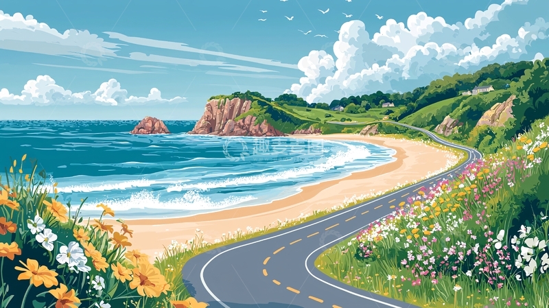 高清大图下载【趣麦麦图】海边公路风景清新唯美