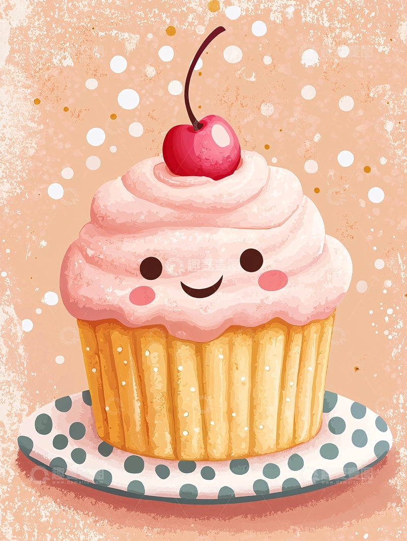 高清大图下载【趣麦麦图】可爱风纸杯蛋糕插画