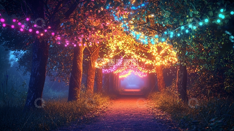 高清大图下载【趣麦麦图】梦幻森林灯光小径