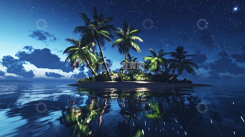 高清大图下载【趣麦麦图】夜晚热带小岛