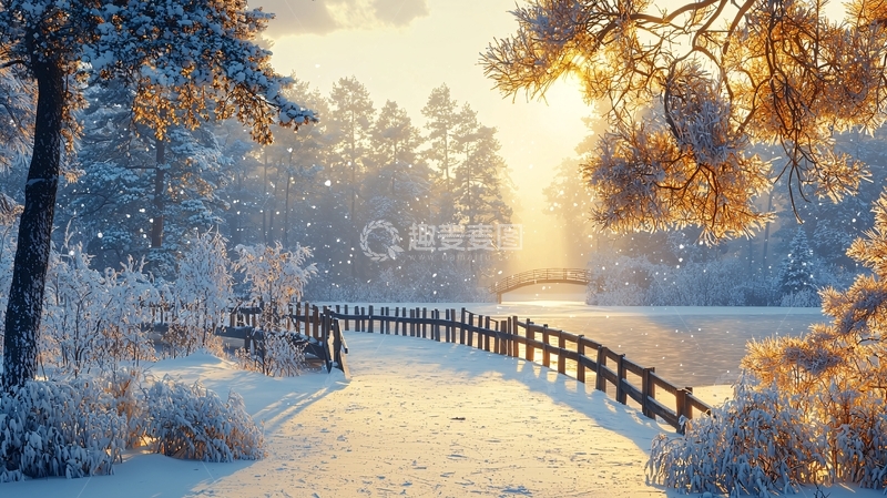 高清大图下载【趣麦麦图】冬日雪景森林小路