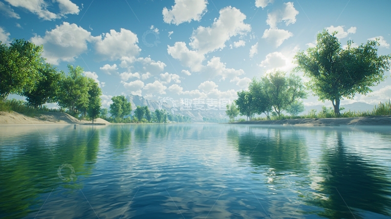 高清大图下载【趣麦麦图】阳光下的宁静河畔