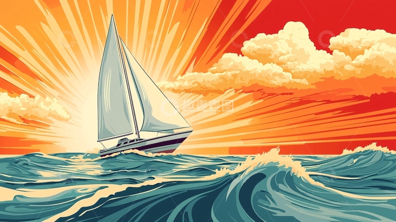 高清大图下载【趣麦麦图】海上日出扬帆起航