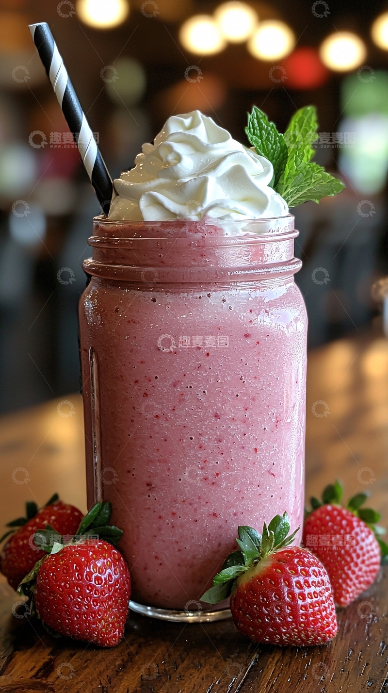 高清大图下载【趣麦麦图】草莓奶昔与奶油