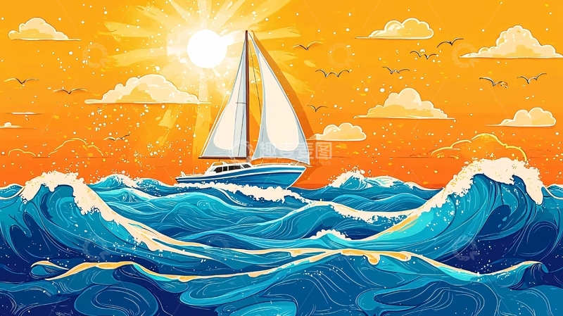 高清大图下载【趣麦麦图】航海日落帆船图