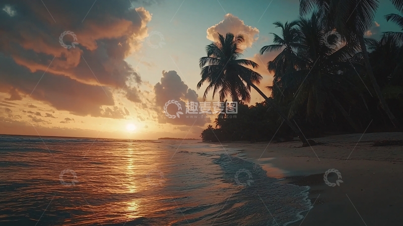 高清大图下载【趣麦麦图】热带海滩日落