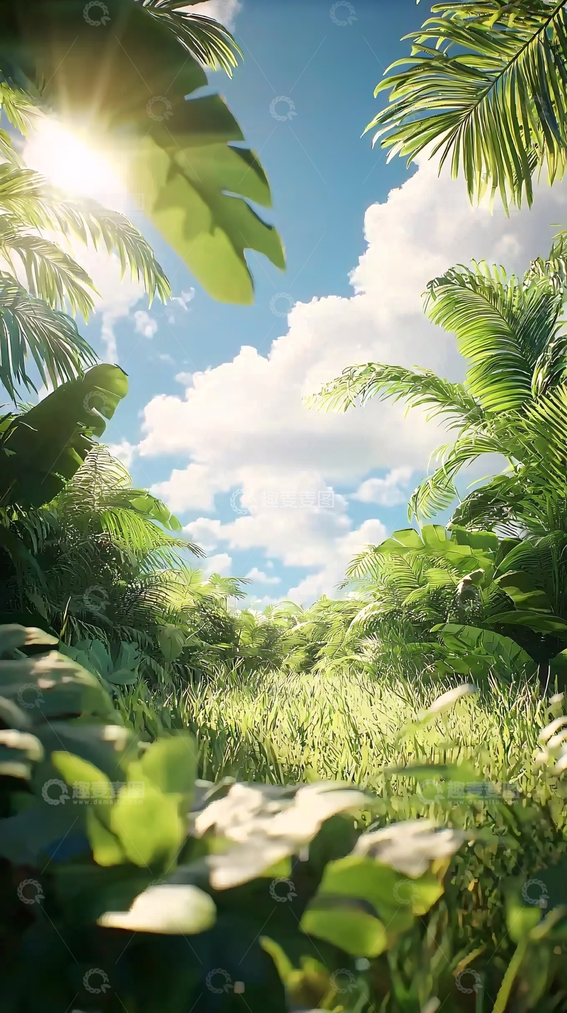 高清大图下载【趣麦麦图】热带雨林阳光下的绿色植物