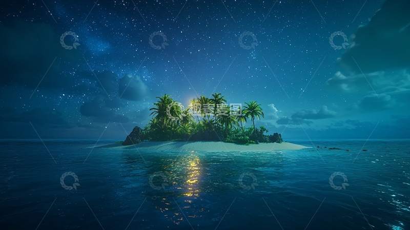 高清大图下载【趣麦麦图】星空下的热带小岛