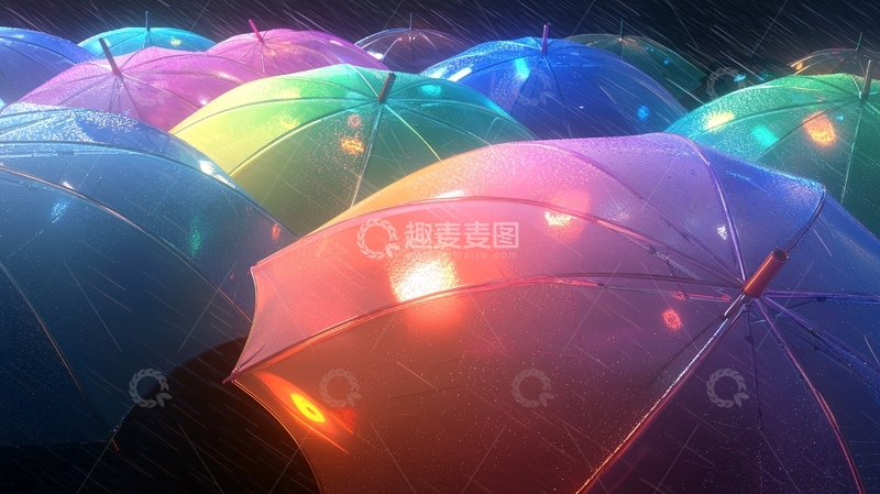 高清大图下载【趣麦麦图】雨中彩色雨伞