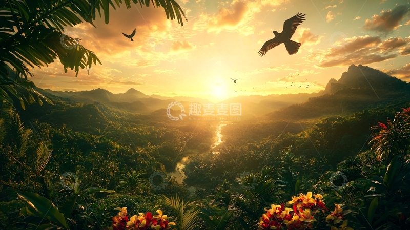 高清大图下载【趣麦麦图】热带雨林日落美景