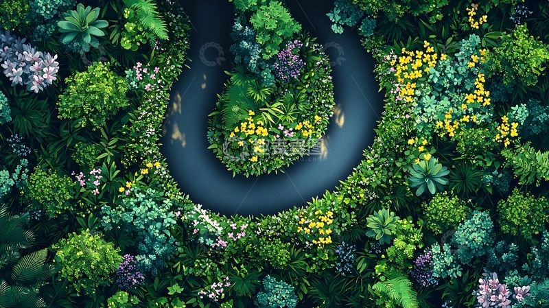 高清大图下载【趣麦麦图】蜿蜒河流穿过茂密森林