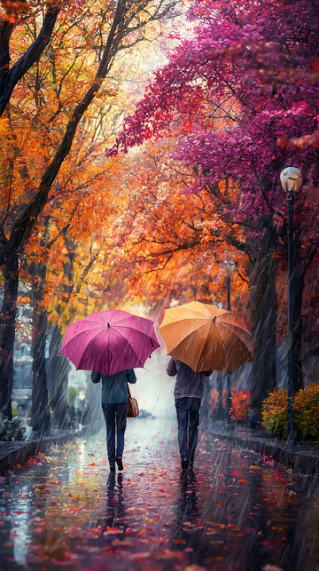 秋雨情侣浪漫街道