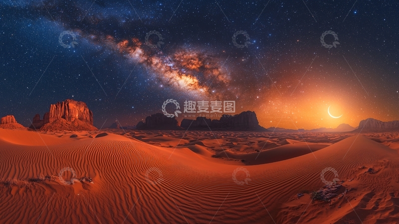高清大图下载【趣麦麦图】沙漠星空下的壮丽日出