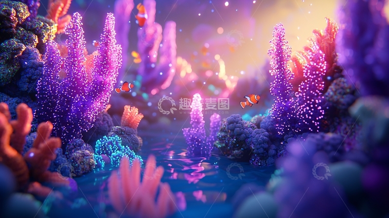 高清大图下载【趣麦麦图】梦幻紫色珊瑚礁海洋世界
