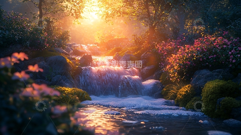 高清大图下载【趣麦麦图】林间阳光瀑布