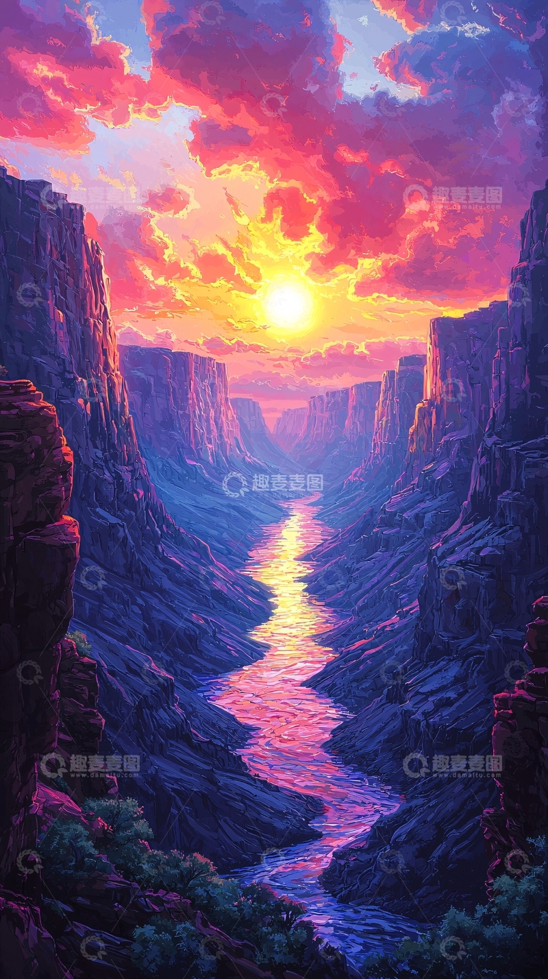 高清大图下载【趣麦麦图】峡谷日落