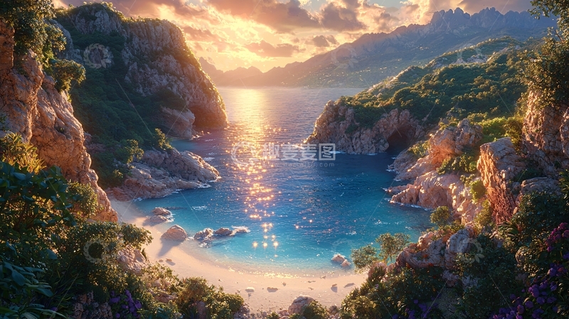 高清大图下载【趣麦麦图】海边日落山谷景色