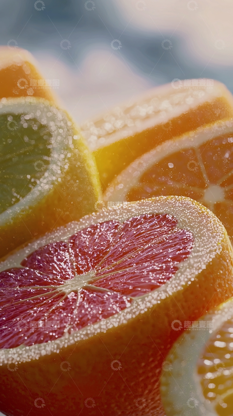 高清大图下载【趣麦麦图】新鲜柑橘水果切片特写
