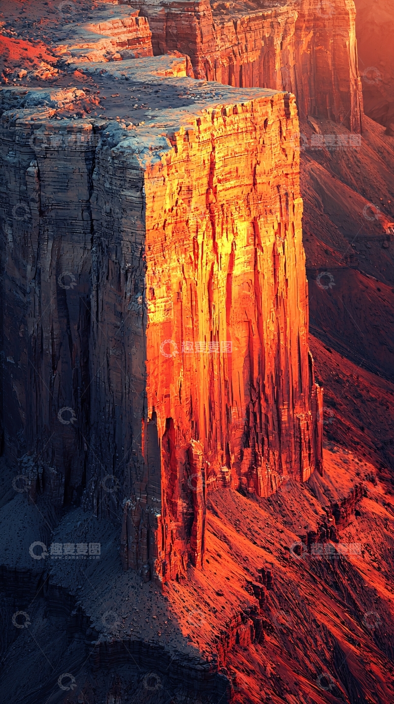 高清大图下载【趣麦麦图】峡谷日落金光照耀下的峭壁