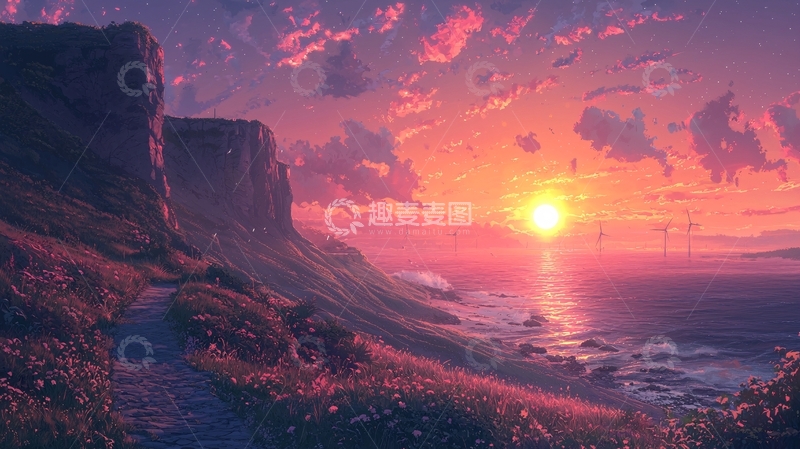 高清大图下载【趣麦麦图】唯美日落海边风景