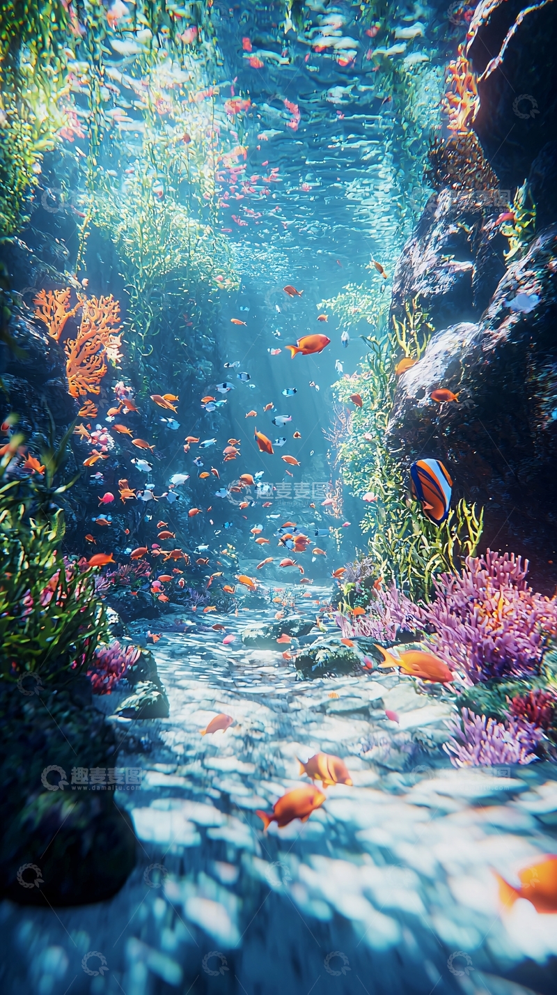 高清大图下载【趣麦麦图】海底珊瑚礁鱼群