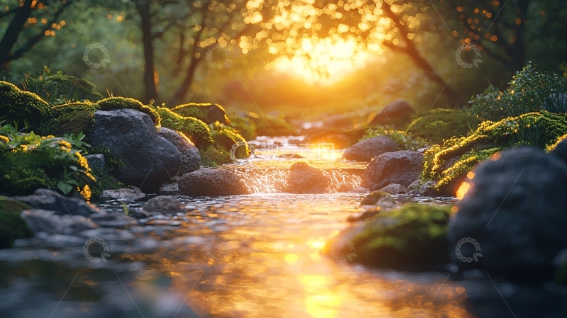 高清大图下载【趣麦麦图】阳光穿过森林小溪