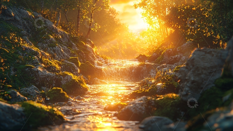 高清大图下载【趣麦麦图】阳光照耀下的溪流