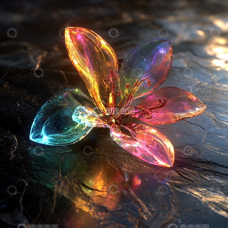 高清大图下载【趣麦麦图】彩色透明水晶花