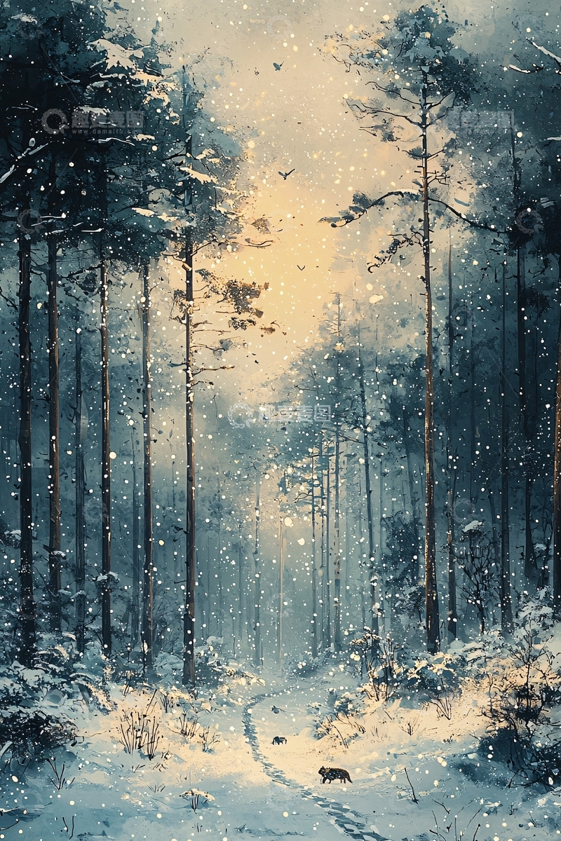 高清大图下载【趣麦麦图】冬日雪景森林小路
