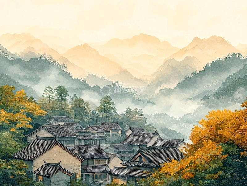 高清大图下载【趣麦麦图】水墨山水间的古村落