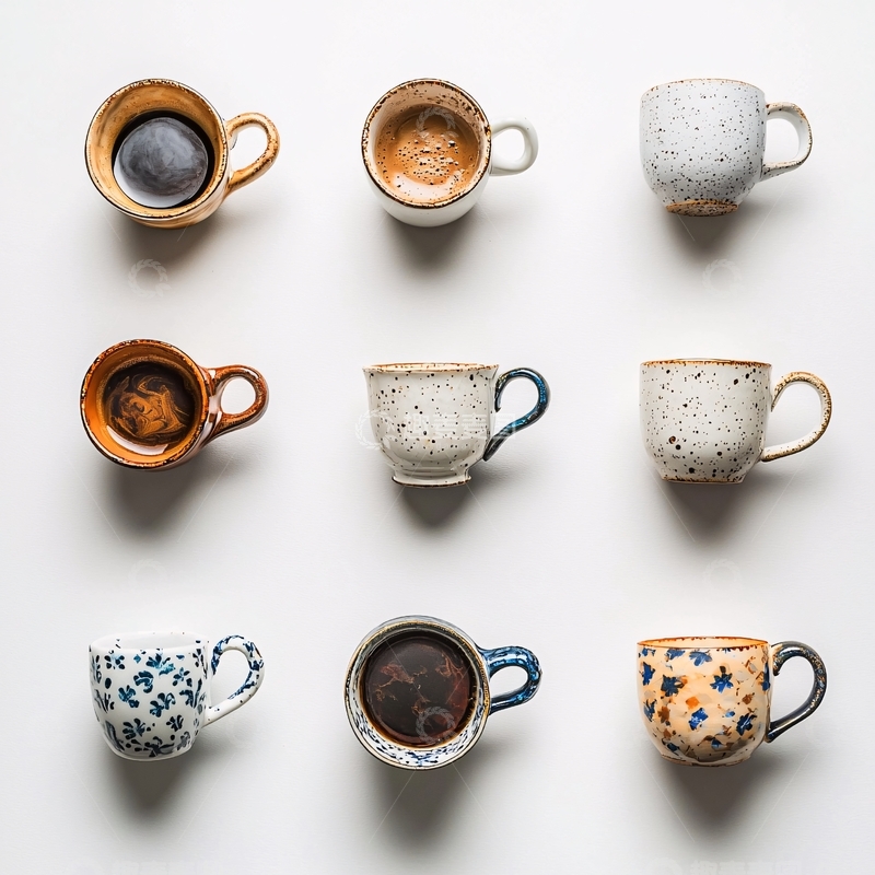 高清大图下载【趣麦麦图】九杯咖啡排列