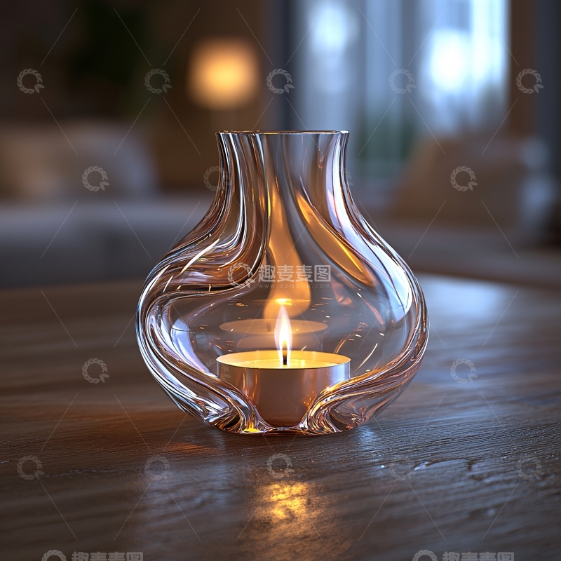 高清大图下载【趣麦麦图】桌面上的透明花瓶蜡烛